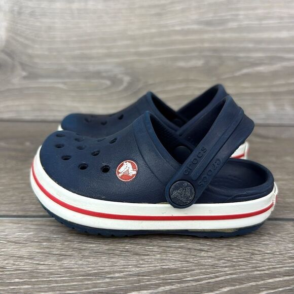 Crocs Crocband Navy Blue Red White Toddler Boy Sz 5 Slip On Clogs Sandals - Picture 3 of 10